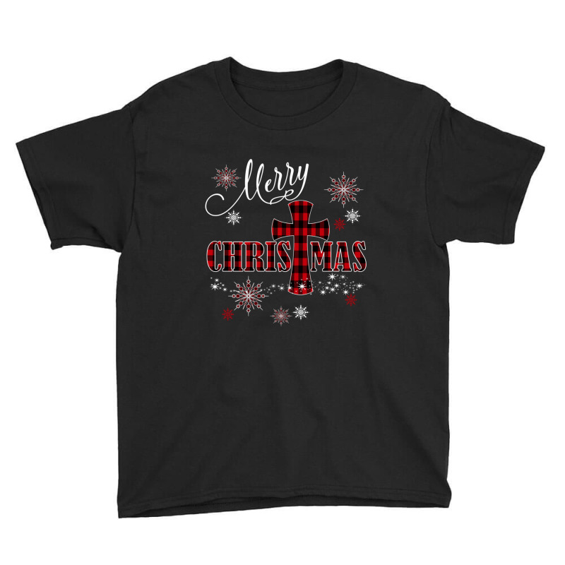 Merry Christmas Cross Buffalo Plaid Christian Holiday Gift Youth Tee | Artistshot