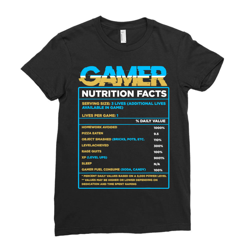 Controller Playing Video Games Gamer Nutrition Facts Gaming Ladies Fitted T-Shirt by Aliceartist | Artistshot