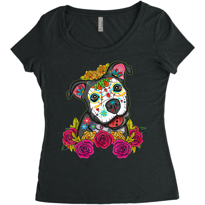 Calaveras De Azúcar Pitbull Dia De Los Muertos Perros Dog Women's Triblend Scoop T-shirt by SandraMarianela | Artistshot