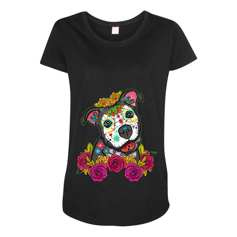 Calaveras De Azúcar Pitbull Dia De Los Muertos Perros Dog Maternity Scoop Neck T-shirt by SandraMarianela | Artistshot