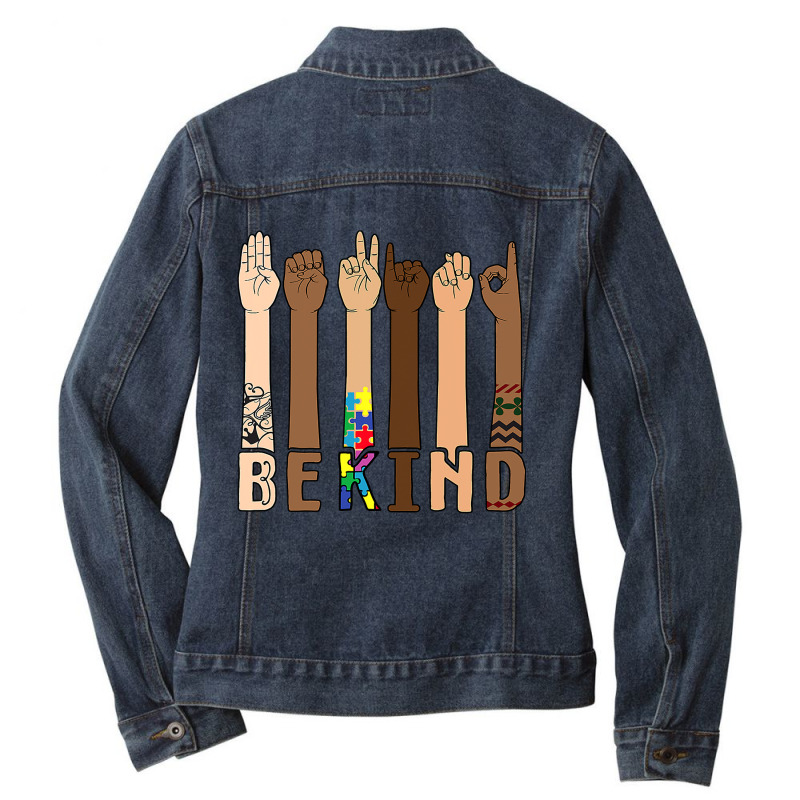 Be Kind Sign Language Hand Talking Teachers Interpreter Asl Ladies Denim Jacket by PeterArtist | Artistshot