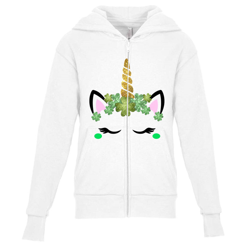 Cute Unicorn Face St Patricks Day Irish Shamrock Girls Kids Youth Zipper Hoodie by PeterArtist | Artistshot