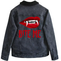 Bite Me  Vampire Teeth Easy Diy Halloween Costume Unisex Sherpa-lined Denim Jacket | Artistshot