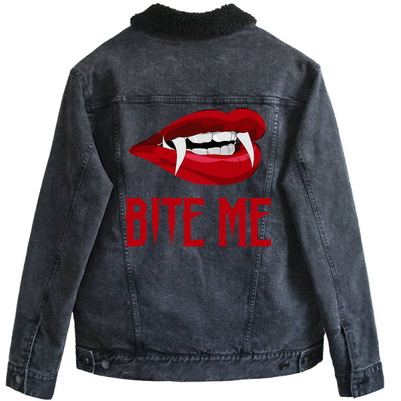 Bite Me  Vampire Teeth Easy Diy Halloween Costume Unisex Sherpa-lined Denim Jacket | Artistshot