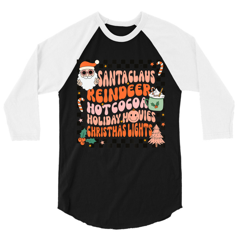 Retro Groovy Santa Claus Reindeer Christmas Cute Xmas Lights 3/4 Sleeve Shirt by rastyrocl | Artistshot