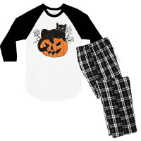 Black Cat On Pumpkin Gift For Cat Lover Halloween Men's 3/4 Sleeve Pajama Set | Artistshot