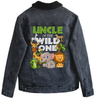 Uncle Of The Wild One Zoo Birthday Safari Jungle Animal Unisex Sherpa-lined Denim Jacket | Artistshot