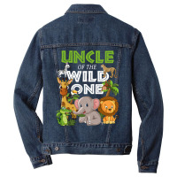 Uncle Of The Wild One Zoo Birthday Safari Jungle Animal Men Denim Jacket | Artistshot