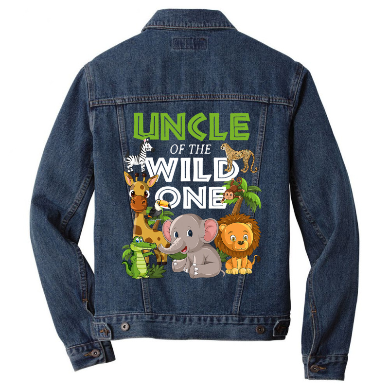 Uncle Of The Wild One Zoo Birthday Safari Jungle Animal Men Denim Jacket by AlejandroArtist | Artistshot