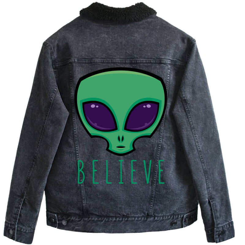 Believe Alien Head Unisex Sherpa-lined Denim Jacket | Artistshot