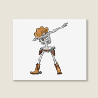 Dabbing Skeleton T  Cowboy Hat Halloween Kids Boys Dab Landscape Canvas Print | Artistshot