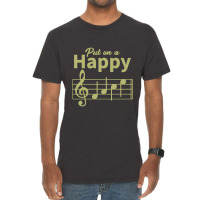 Musician Music Gift, Happy Face Musical Notes, Funny Music Vintage T-shirt | Artistshot