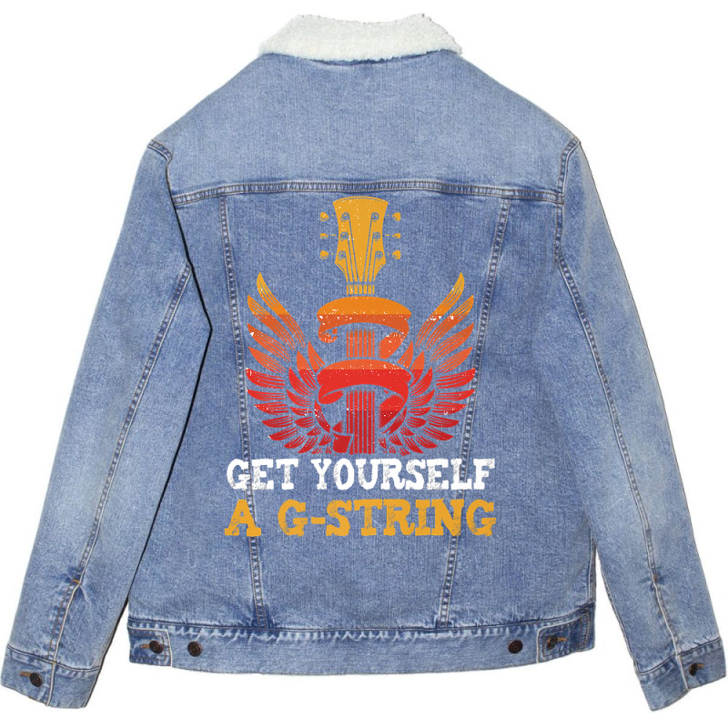 Guitar Players Musician Get Yourself A G String Guitarist Premium T Sh Unisex Sherpa-Lined Denim Jacket by inggaerzoahg | Artistshot