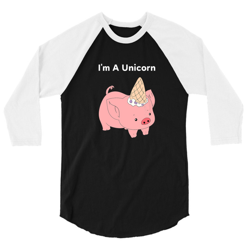 Custom I'm A Unicorn Funny Pig Ice Cream Cone T Shirt 3/4 Sleeve