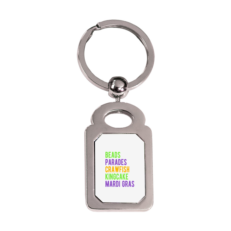 Beads, Parades, Crawfish, Kingcake, Mardi Gras Silver Rectangle Keychain | Artistshot