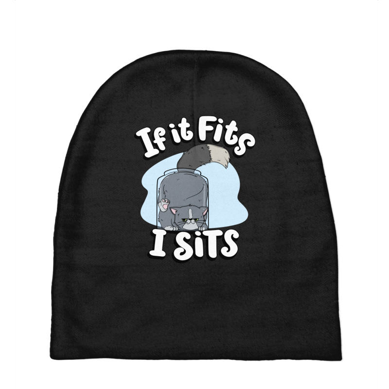 If It Fits I Sits Cute Canister Cat Fitness Animal Lover Baby Beanies | Artistshot