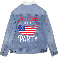 Trending Americans Like To Party America Usa Patriotic Unisex Sherpa-lined Denim Jacket | Artistshot