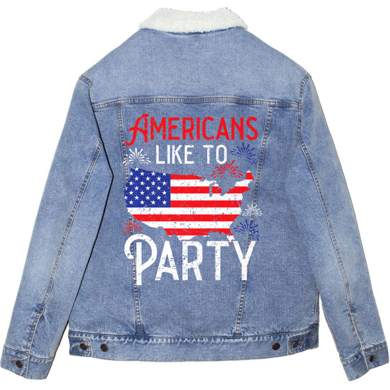 Trending Americans Like To Party America Usa Patriotic Unisex Sherpa-Lined Denim Jacket by degreesgunner | Artistshot