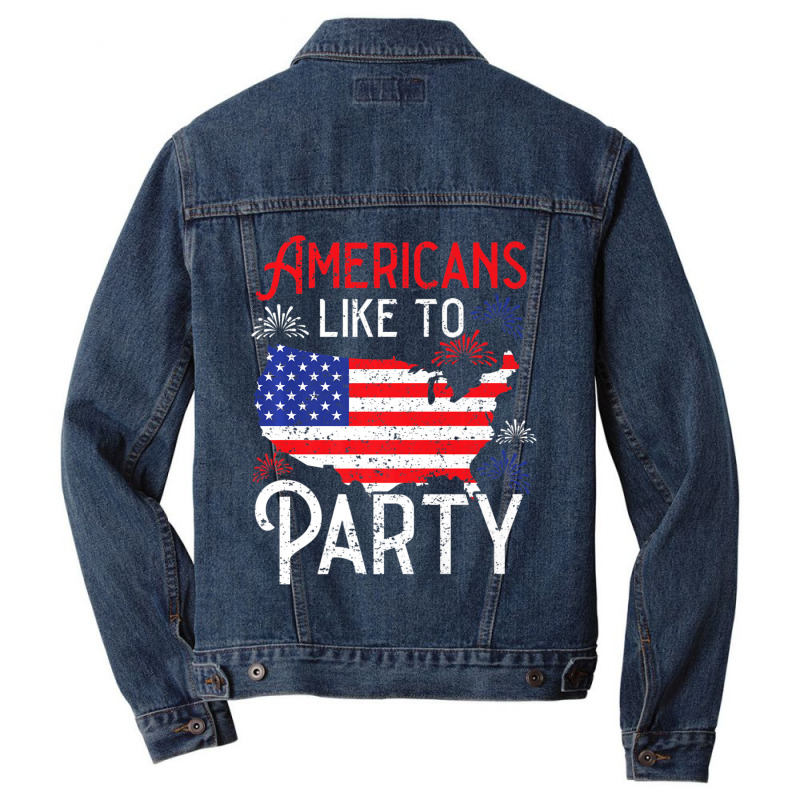 Trending Americans Like To Party America Usa Patriotic Men Denim Jacket by degreesgunner | Artistshot