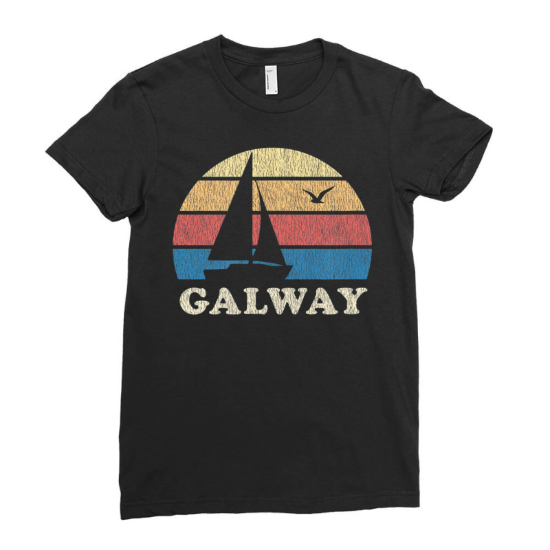 Galway Vintage Sailboat 70s Throwback Sunset Ladies Fitted T-Shirt by michaelyounger19 | Artistshot