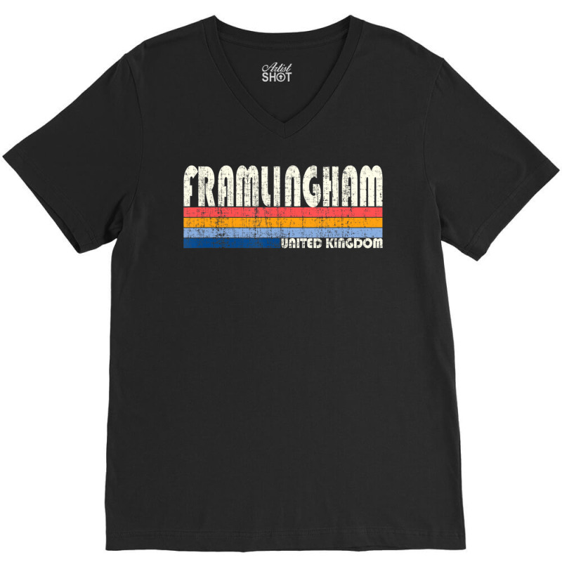 Retro Vintage 70s 80s Style Framlingham, United Kingdom V-Neck Tee by hongquangd | Artistshot