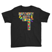 Cute 7th Birthday Gift 7 Years Old Block Building Boys Kids Youth Tee | Artistshot