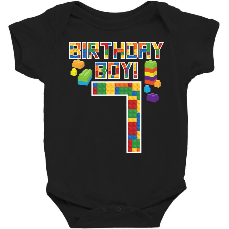 Cute 7th Birthday Gift 7 Years Old Block Building Boys Kids Baby Bodysuit | Artistshot