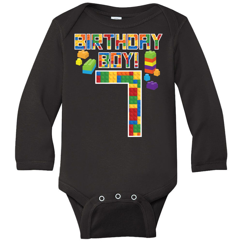 Cute 7th Birthday Gift 7 Years Old Block Building Boys Kids Long Sleeve Baby Bodysuit | Artistshot