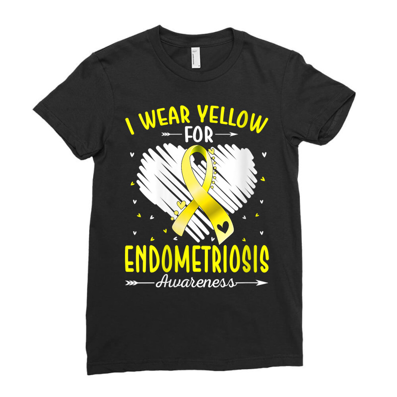 Womens I Wear Yellow For Endometriosis Awareness Ribbon Heart V Neck T Ladies Fitted T-Shirt by meritzjla | Artistshot