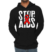 Word Aids Days Stop Aids Red Awareness Ribbon Hiv Month T Shirt Lightweight Hoodie | Artistshot