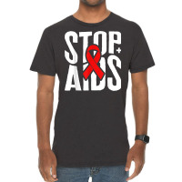 Word Aids Days Stop Aids Red Awareness Ribbon Hiv Month T Shirt Vintage T-shirt | Artistshot