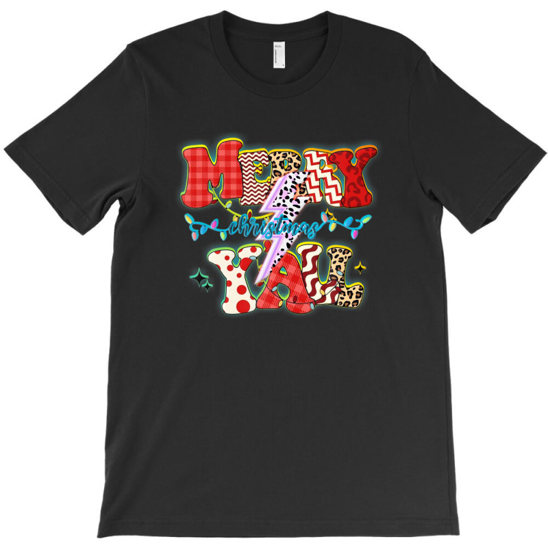 Merry Christmas Y'all Red Plaid Lightning Bolt Leopard Xmas T-shirt | Artistshot