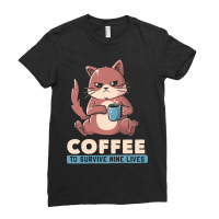 Coffee To Survive Nine Lives - Funny Cute Cat Ladies Fitted T-shirt | Artistshot