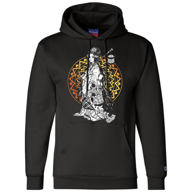 Japanese Geisha In Kimono Tokyo Floral Mandala Champion Hoodie | Artistshot