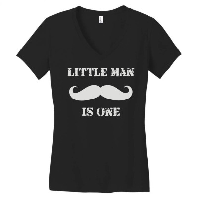 Little Man Mustache First Women's V-neck T-shirt Designed By Fanshirt