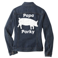 Trending Papa Porky Pig Daddy Father Hog Pork Ladies Denim Jacket | Artistshot