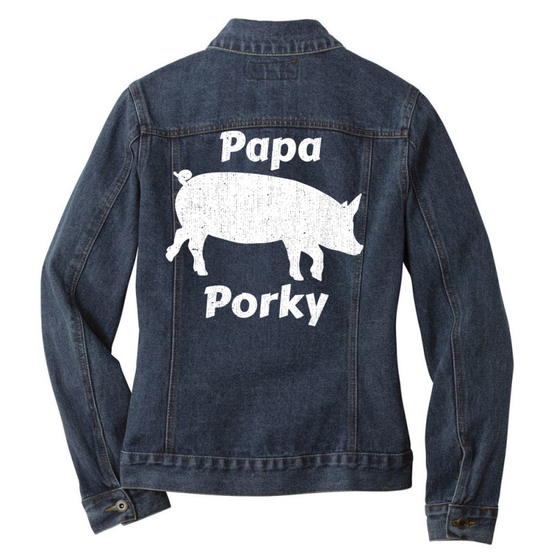 Trending Papa Porky Pig Daddy Father Hog Pork Ladies Denim Jacket by yumgaugeteuda | Artistshot