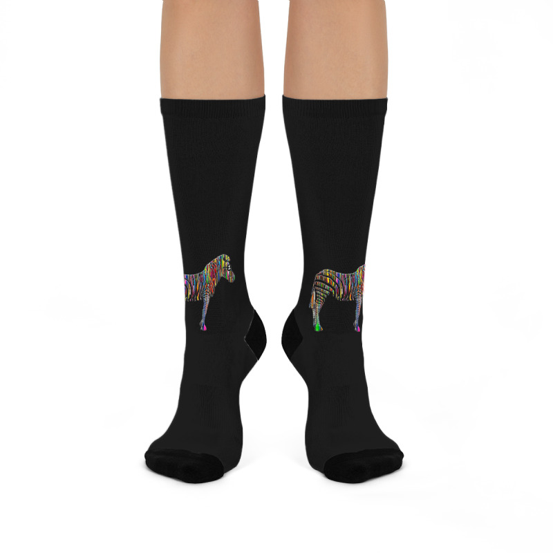 Trending Rainbow Zebra Striped Horse In Sunglasses Crew Socks | Artistshot