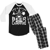 Camping Hoodie Men Women Beer Campfire Graphic Tent Men's 3/4 Sleeve Pajama Set | Artistshot