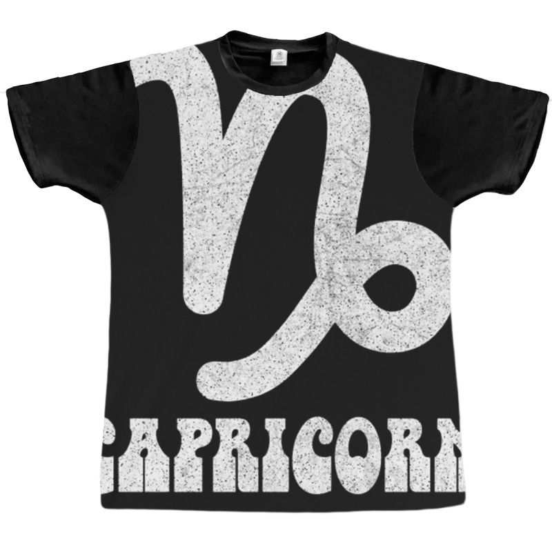 Capricorn Retro Zodiac Symbol Fadedstyle Design Graphic T-shirt | Artistshot