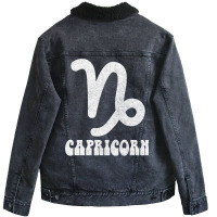 Capricorn Retro Zodiac Symbol Fadedstyle Design Unisex Sherpa-lined Denim Jacket | Artistshot