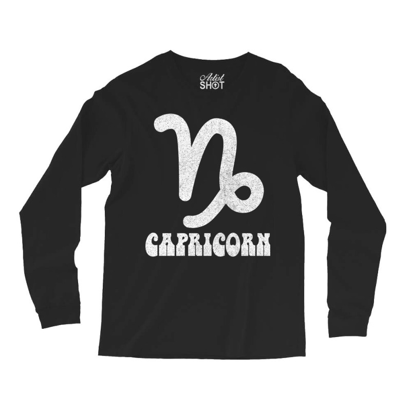 Capricorn Retro Zodiac Symbol Fadedstyle Design Long Sleeve Shirts | Artistshot