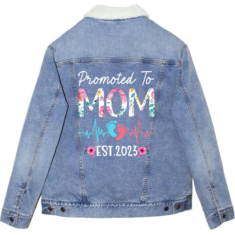 Promoted To Mom 2023 Mothers Day Christmas First Time Mom Unisex Sherpa-lined Denim Jacket | Artistshot