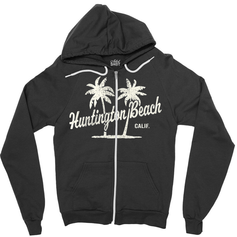 Huntington Beach California Vintage 70s Palm Trees Zipper Hoodie by michaelyounger19 | Artistshot