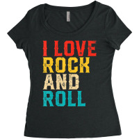 I Love Rock And Roll Distressed Rainbow 70s Retro Vintage Women's Triblend Scoop T-shirt | Artistshot