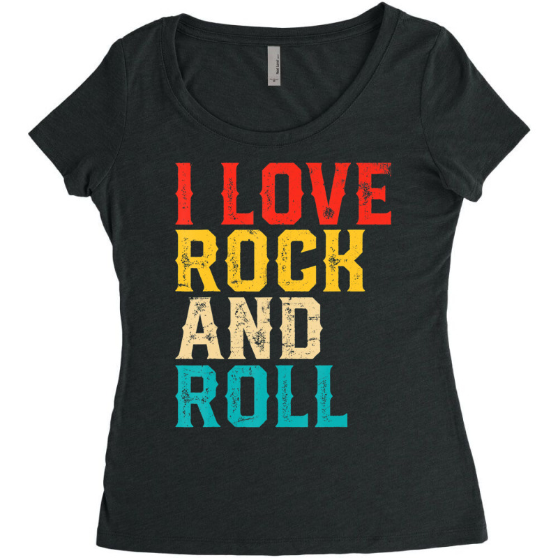 I Love Rock And Roll Distressed Rainbow 70s Retro Vintage Women's Triblend Scoop T-shirt by michaelyounger19 | Artistshot