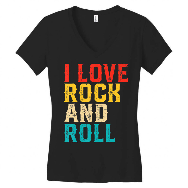 I Love Rock And Roll Distressed Rainbow 70s Retro Vintage Women's V-Neck T-Shirt by michaelyounger19 | Artistshot