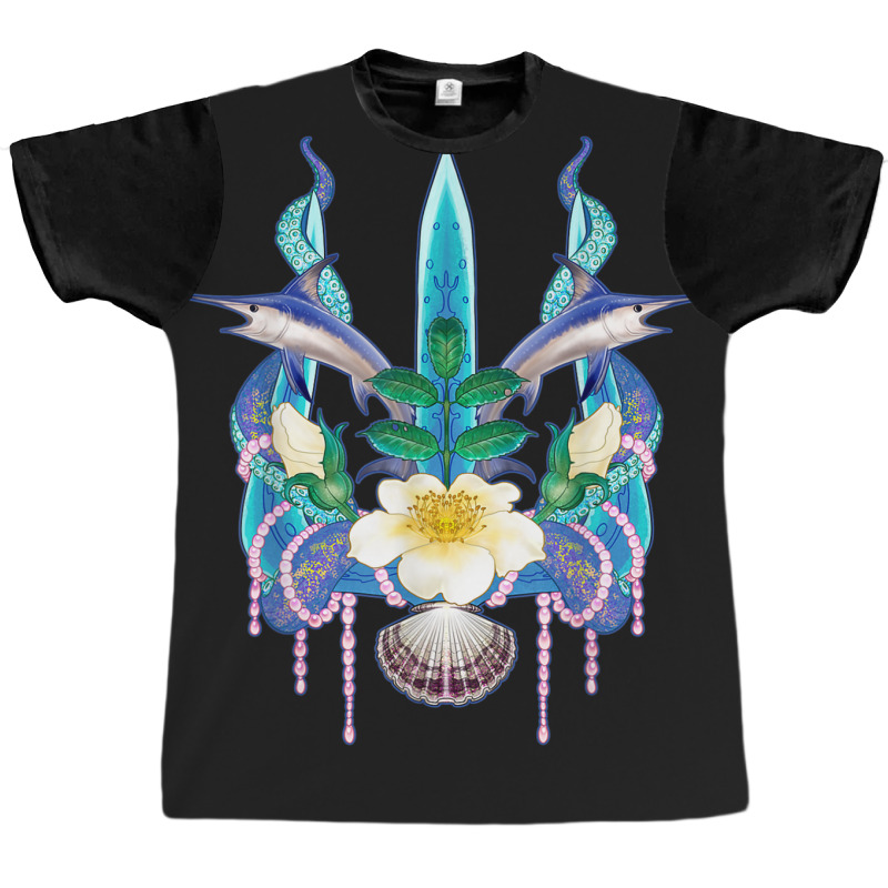 Mermaid Rose Pearls Sword Fish Octopus Seashell Trident Graphic T-shirt | Artistshot