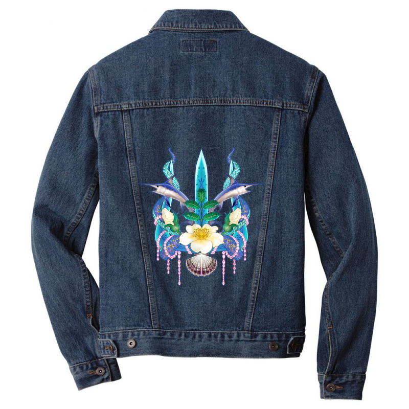 Mermaid Rose Pearls Sword Fish Octopus Seashell Trident Men Denim Jacket | Artistshot