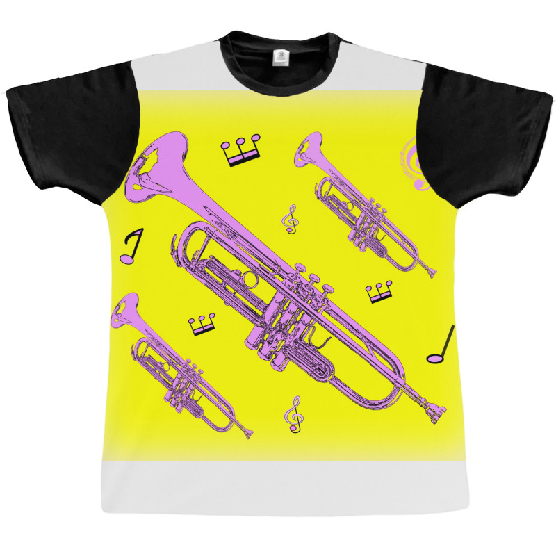 Come Blow Your Horn Lavender Trumpets Against A Canary Yellow Backgrou Graphic T-shirt by imarneracheb | Artistshot